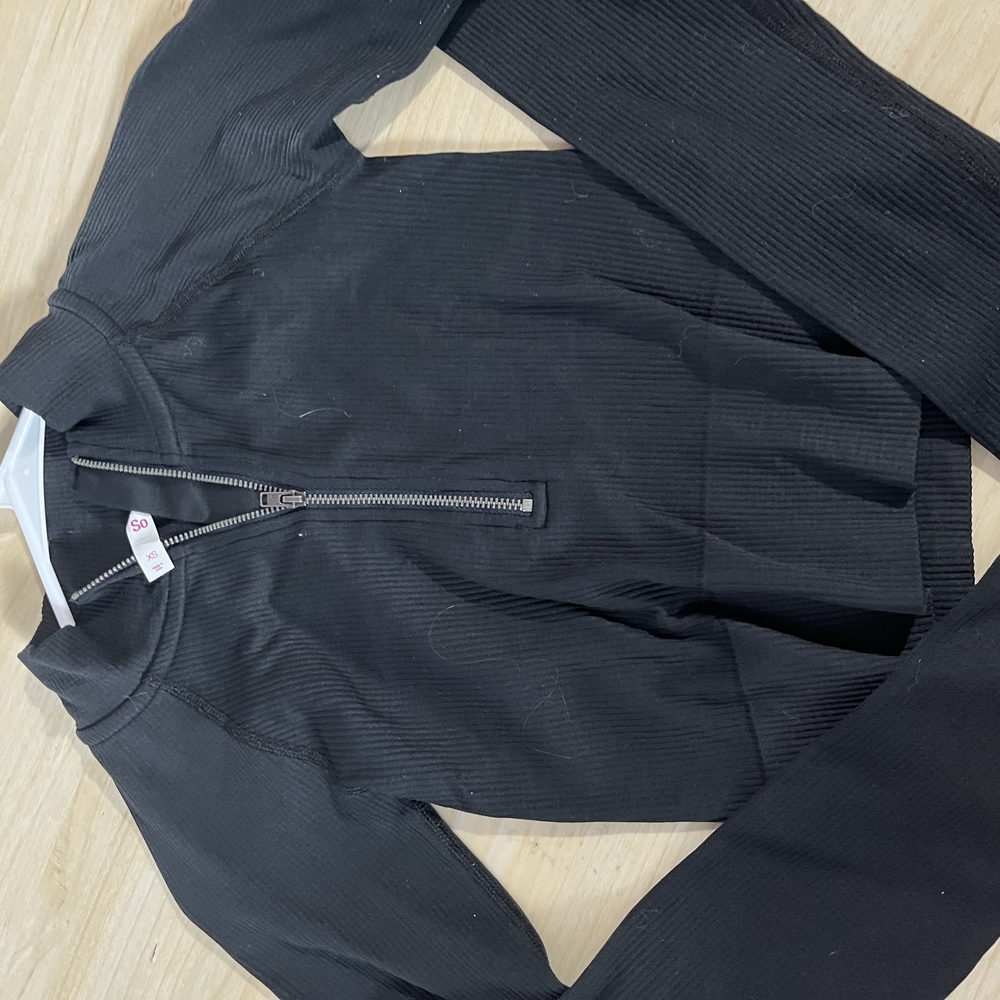 SO Black Ribbed Zip-Up Outfit